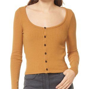 Madewell XL Ribbed Crop Long Sleeve Cardigan Tee Scoop Neck Top Mustard Yellow